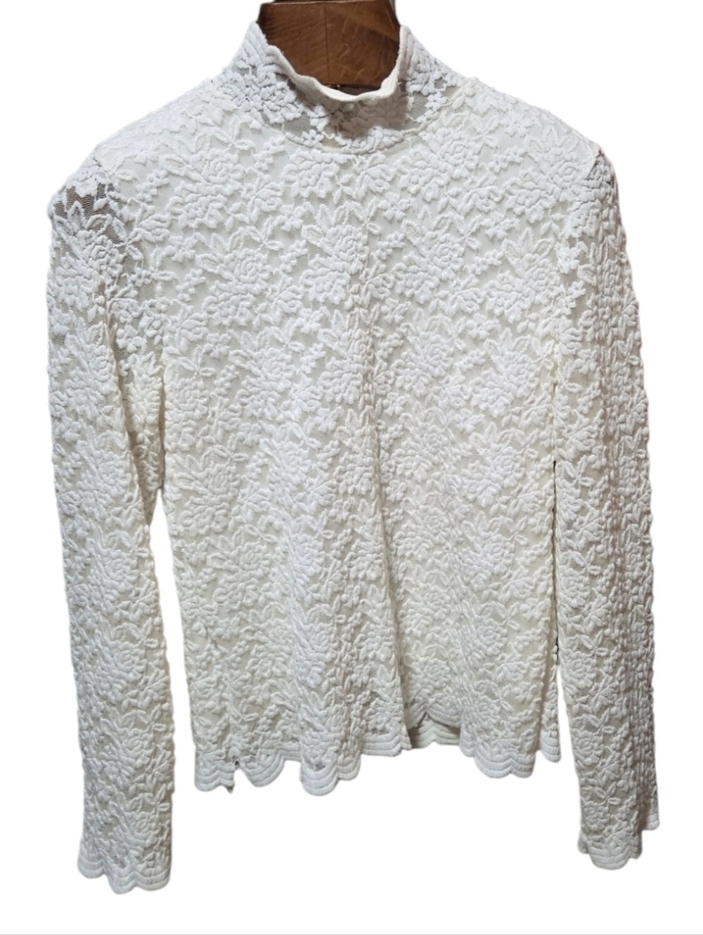 Vintage Y2K Coldwater Creek White Lace Mockneck Long Sleeve Shirt Size Medium